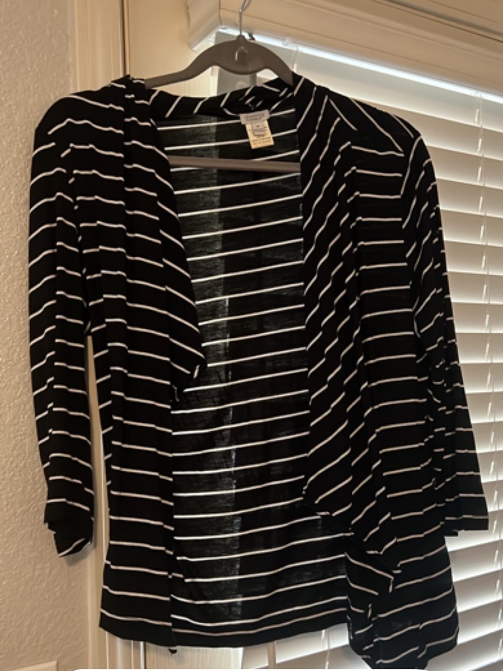 Charming Charlie Black & White Striped Open-Front Cardigan